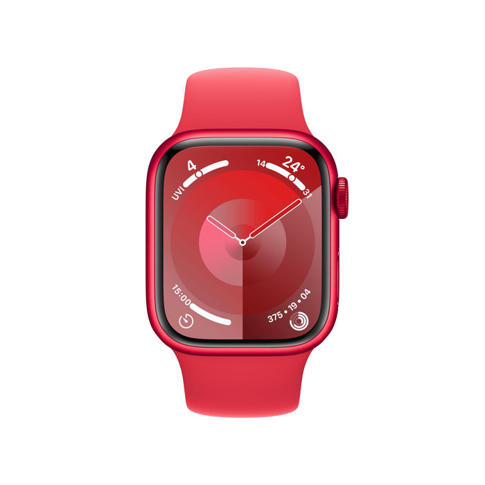 Apple Watch Series 9 (GPS) - (PRODUCT) RED - 41 mm - red aluminium - smart watch with sport band - fluoroelastomer - red - band size: S/M - 64 GB - Wi-Fi, UWB, Bluetooth - 31.9 g