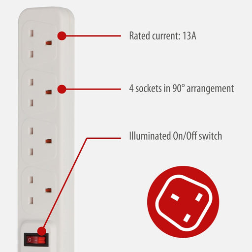 brennenstuhl 4-Way Extension Lead UK with Surge Protection and Neon Indicator 2m White