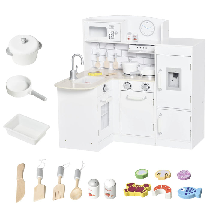 HOMCOM Childrens Electronic Cooking Kitchen Toy with Microwave, Fridge, and Cabinets, White