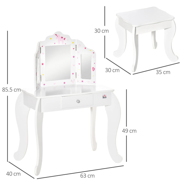 HOMCOM Kids' Dressing Table Set 311-037 MDF, Acrylic 40 (W) x 63 (D) x 85.5 (H) mm White