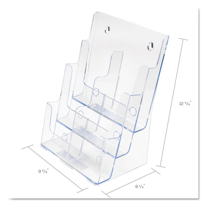 Deflecto 3 Tier 6 Pocket 1/3 A4 Portrait Slanted Free Standing or Wall Mounted Literature Display Holder Crystal Clear - 77401