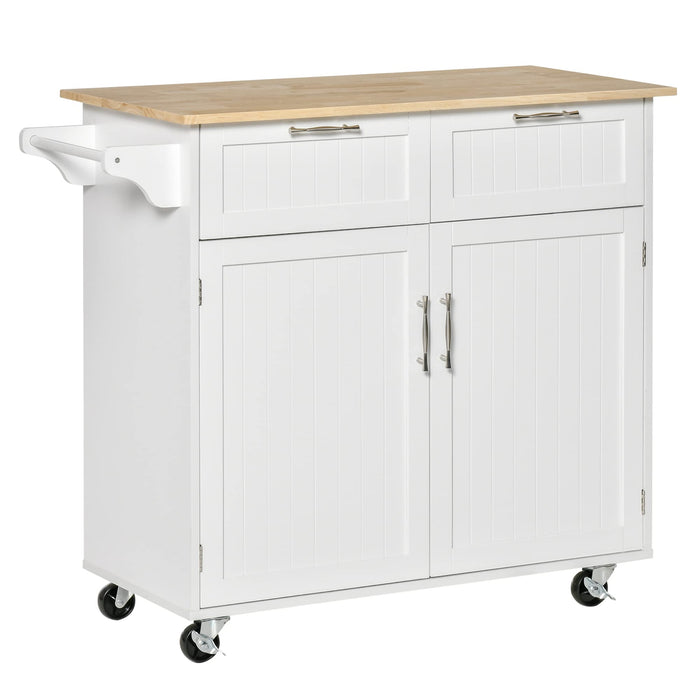 HOMCOM Kitchen Cart MDF (Medium-Density Fibreboard), Rubberwood White 460 x 1,040 x 910 mm