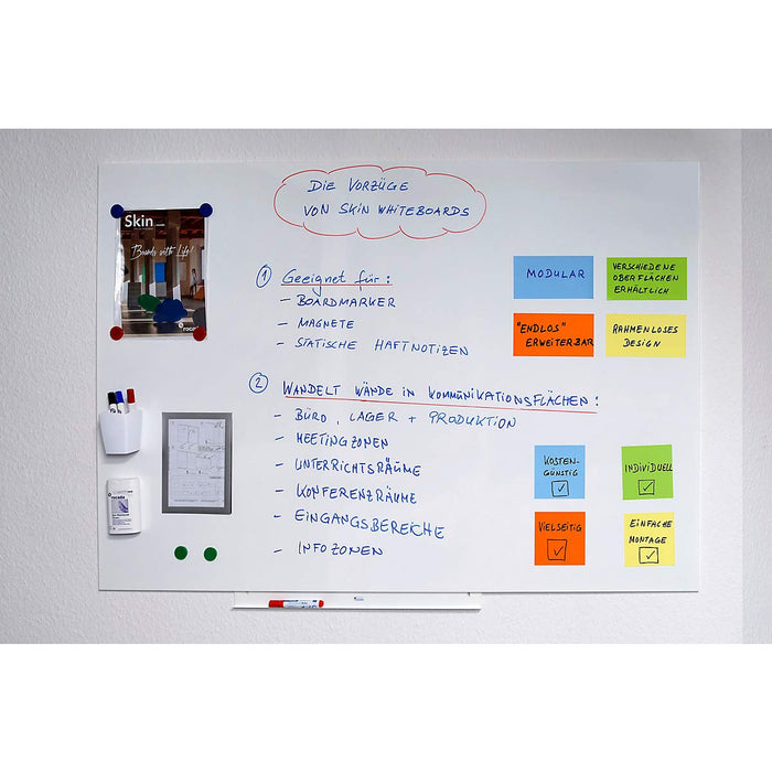 Rocada Wall Mountable Magnetic Frameless Skin Whiteboard Lacquered Steel 75 x 115 cm