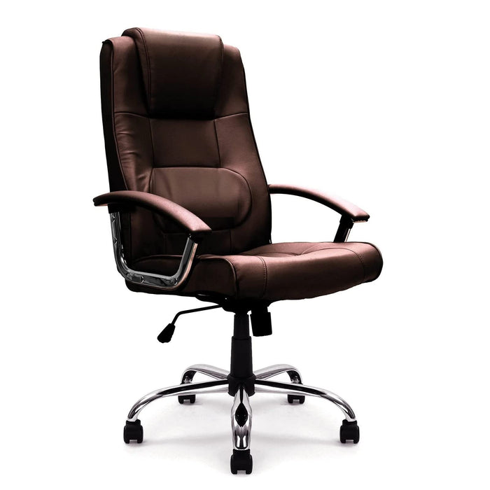 Nautilus Designs Ltd. High Back Leather Faced Executive Armchair with Integral Headrest and Chrome Base Brown