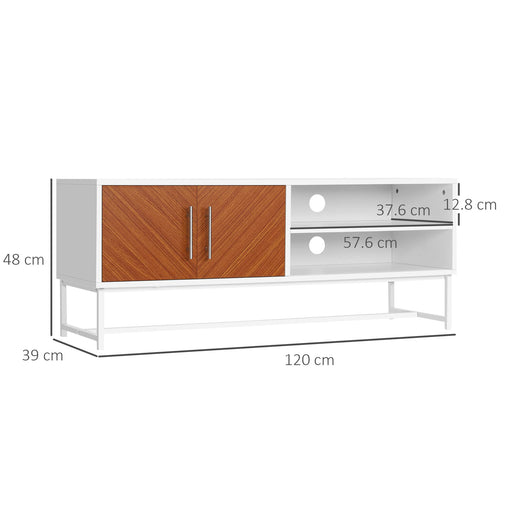 HOMCOM TV Stand Metal,Particle Board White, Brown 120 x 39 x 48 cm