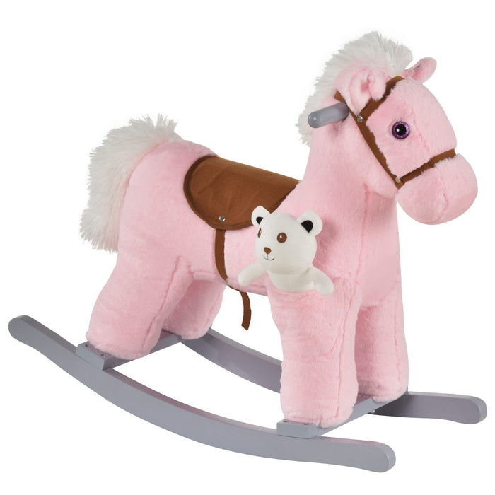 HOMCOM Kids Plush Ride-On Rocking Horse with Plush Toy Animal Sounds Pink