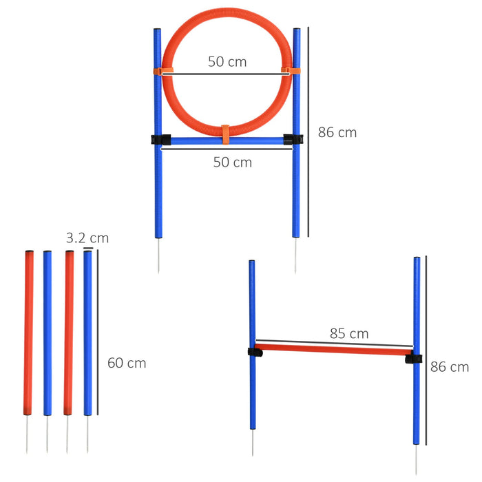 PawHut Pet Agility Set 8x Steel Stakes, 2x Spikes, 1x String Blue, Red