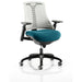 Dynamic Synchro Tilt Task Operator Chair Height Adjustable Arms Flex White Back, Maringa Teal Seat, Black Frame Without Headrest Medium Back