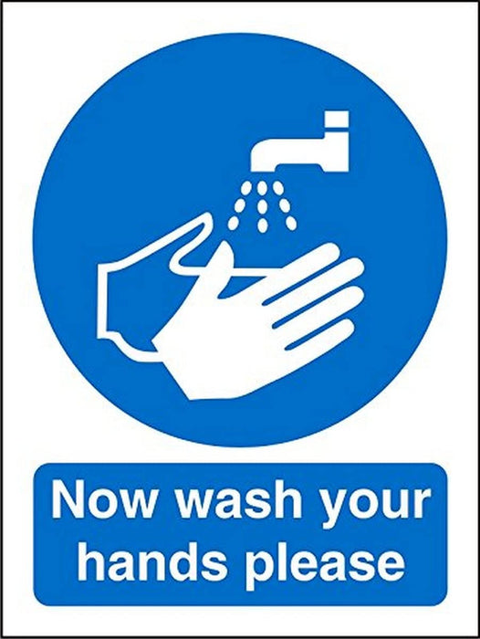 Mandatory Sign Now Wash Your Hands Self Adhesive Plastic Blue, White 30 x 20 cm