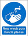 Mandatory Sign Now Wash Your Hands Self Adhesive Plastic Blue, White 30 x 20 cm