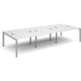 Dams International Rectangular Triple Back to Back Desk with White Melamine Top and Silver Frame 4 Legs Connex 3600 x 1600 x 725mm