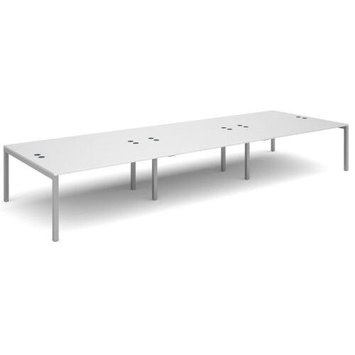 Dams International Rectangular Triple Back to Back Desk with White Melamine Top and Silver Frame 4 Legs Connex 4800 x 1600 x 725mm