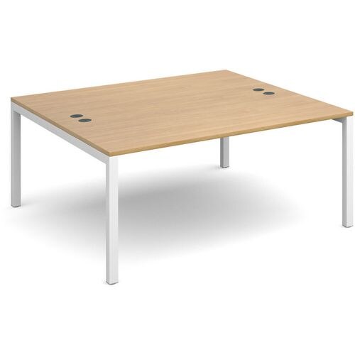 Dams International Rectangular Starter Unit Back to Back Desk with Oak Coloured Melamine Top and White Frame 4 Legs Connex 1600 x 1600 x 725mm