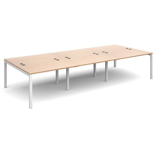 Dams International Rectangular Triple Back to Back Desk with Beech Coloured Melamine Top and White Frame 4 Legs Connex 3600 x 1600 x 725mm