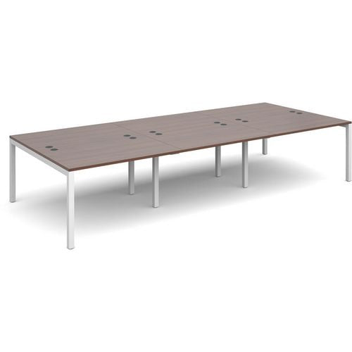 Dams International Rectangular Triple Back to Back Desk with Walnut Melamine Top and White Frame 4 Legs Connex 3600 x 1600 x 725mm