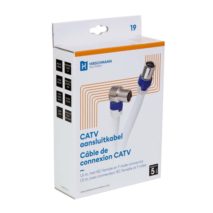 Hirschmann F-KAB5 150 cm CATV cable with IEC female and F male connector - Shopconcept, 