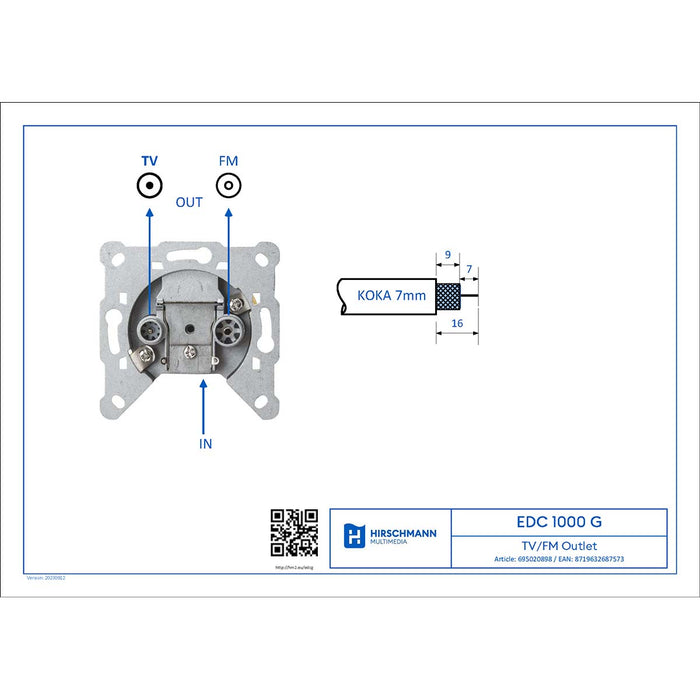 Hirschmann EDC 1000 G 695020898 TV/FM wall socket