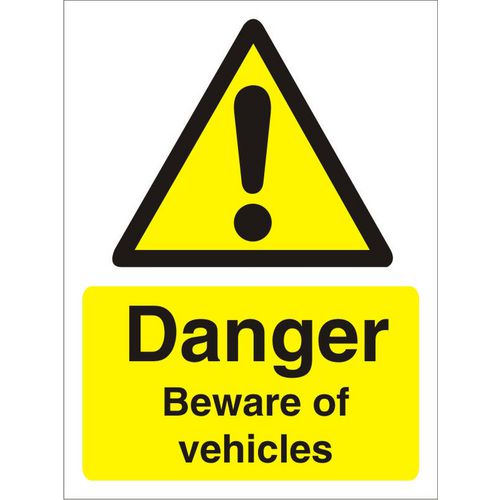 Warning Sign Beware Of Vehicles Vinyl 20 x 15 cm