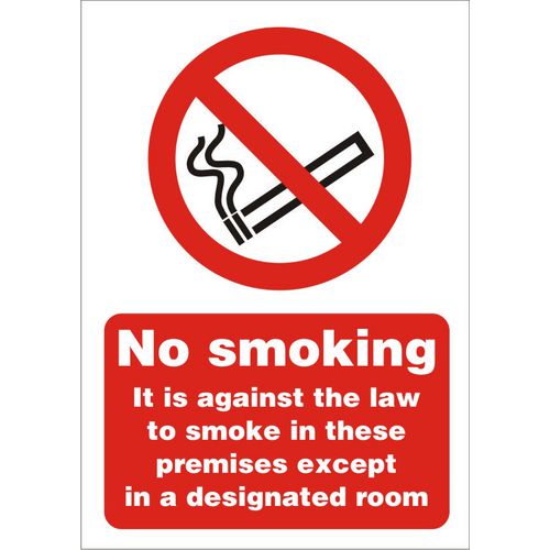 Prohibition Sign Against the Law to Smoke on these Premises Vinyl 14.8 x 21 cm