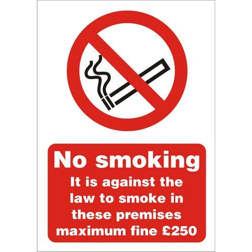 Prohibition Sign Against the Law to Smoke on these Premises A4 Vinyl 21 x 29.7 cm