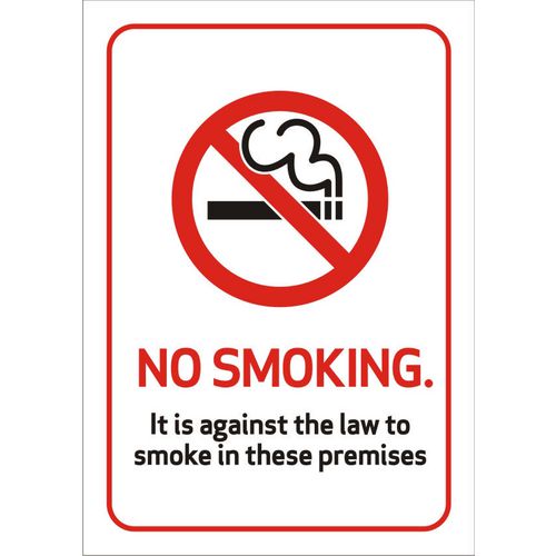 Prohibition Sign Against the Law to Smoke on these Premises Self Adhesive Vinyl 21 x 29.7 cm