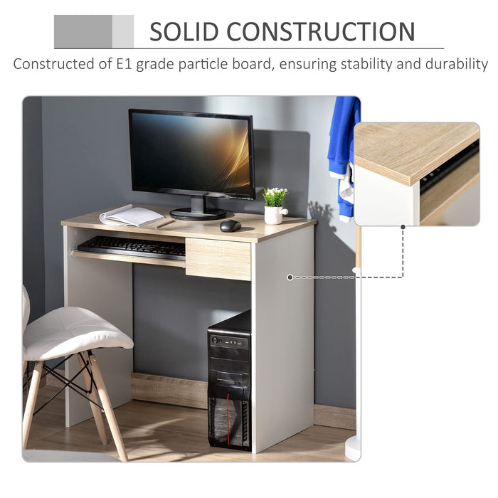 HOMCOM Computer Desk With Keyboard Tray Oak 80 (W) x 45 (D) x 75 (H) cm