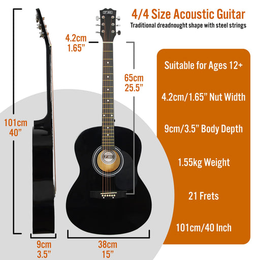 3rd Avenue Acoustic Guitar Black Set