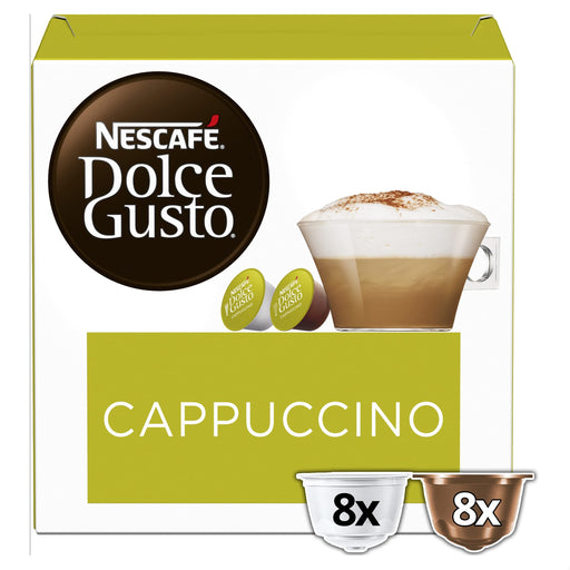 NESCAFÃ‰ Dolce Gusto Caffeinated Ground Coffee Pods Box Cappuccino 6.3 g Pack of 8 x Coffee + 8 x Milk Pods