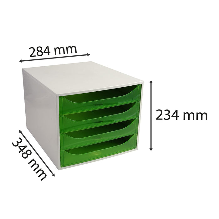 Exacompta Drawer Unit with 4 Drawers EcoBox Plastic Light Grey, Green 28.4 x 34.8 x 23.4 cm