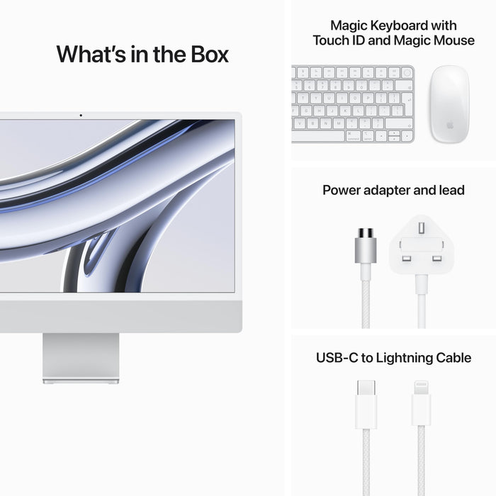 All-in-one 24-inch iMac with Retina 4.5K display - M3 chip with 8 core CPU and 10¿core GPU - 8GB RAM - 256GB SSD - Silver - Z19D