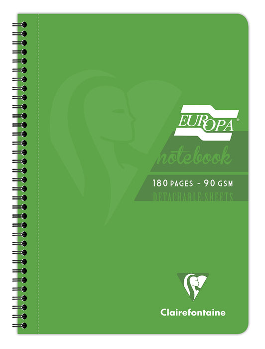 Europa Notebook 5800Z A4 Ruled Spiral Bound Side Bound Cardboard Hardback Green Perforated 180 Pages