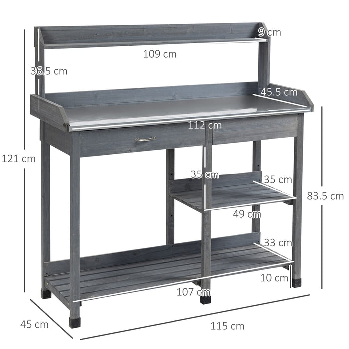 OutSunny Potting Bench Table Grey 450 x 1,210 mm