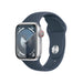 Apple Watch Series 9 (GPS + Cellular) - 41 mm - silver aluminium - smart watch with sport band - fluoroelastomer - storm blue - band size: S/M - 64 GB - Wi-Fi, LTE, UWB, Bluetooth - 4G - 32.1 g