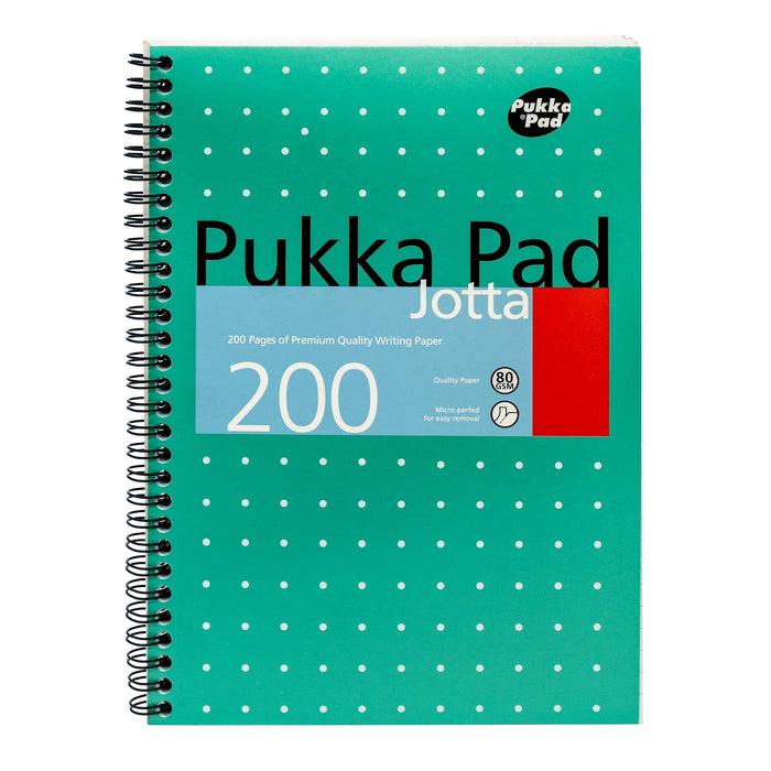 Pukka Pad Notebook Metallic Jotta B5 Ruled Spiral Bound Cardboard Hardback Green Perforated 200 Pages Pack of 3