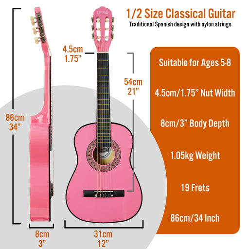 3rd Avenue Classical Guitar Pink 1/2 Size Set