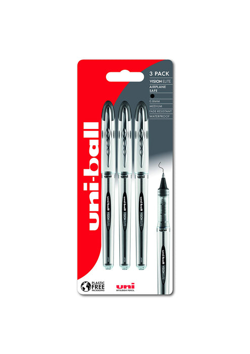 Uni-ball Vision Elite UB-200 Rollerball Pen 0.6 mm Black Pack of 3