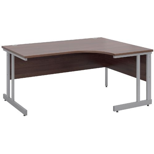 Corner Right Hand Design Ergonomic Desk with Walnut MFC Top and Silver Frame Adjustable Legs Momento 1600 x 1200 x 725 mm