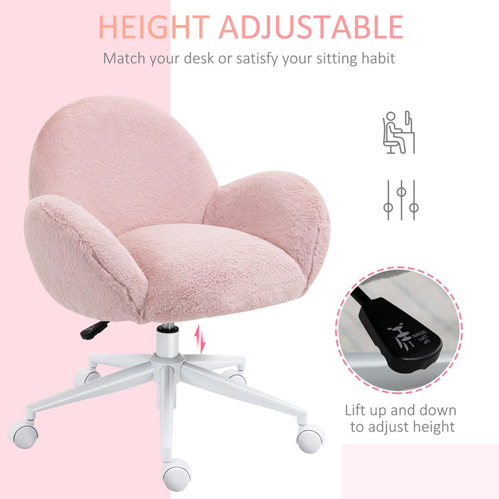 HOMCOM Office Chair Fluffy Fabric Pink