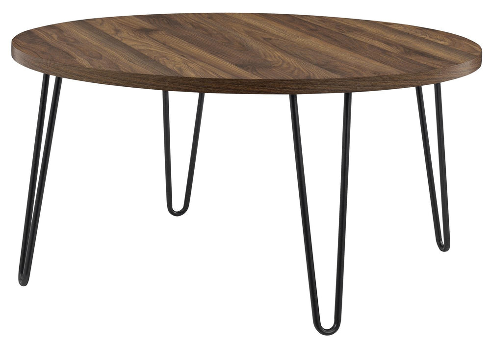 DOREL HOME Owen Retro Non Height Adjustable Table 3615222COMUK Walnut PB; Paper Wrap; Powder Coating; Metal Black 900.00 (W) x 900.00 (D) x 453.00 (H) x 453 - 453 (H) mm