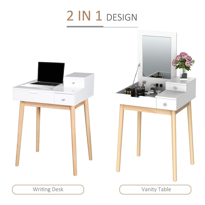 HOMCOM Dressing Table 831-183 MDF, Pine Wood White 500 mm x 600 mm x 8550 mm