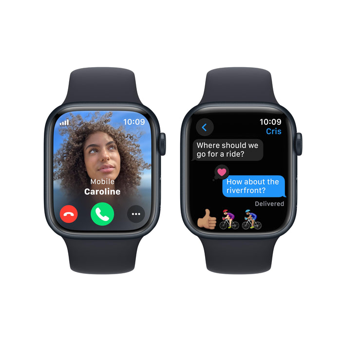 Apple Watch Series 9 (GPS + Cellular) - 45 mm - midnight aluminium - smart watch with sport band - fluoroelastomer - midnight - band size: S/M - 64 GB - Wi-Fi, LTE, UWB, Bluetooth - 4G - 39 g