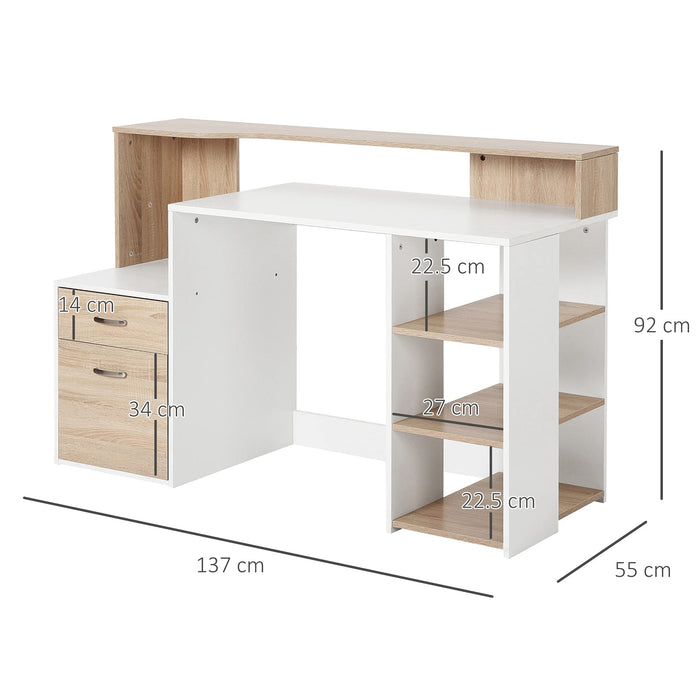 HOMCOM Desk with Shelves x 1370 x 550 mm Oak