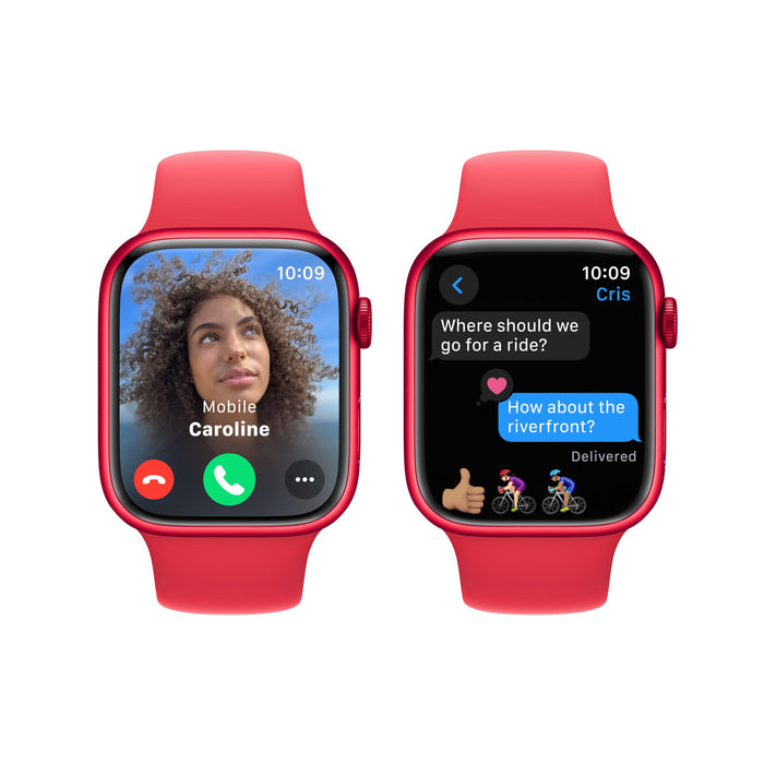 Apple Watch Series 9 (GPS) - (PRODUCT) RED - 45 mm - red aluminium - smart watch with sport band - fluoroelastomer - red - band size: S/M - 64 GB - Wi-Fi, UWB, Bluetooth - 38.7 g