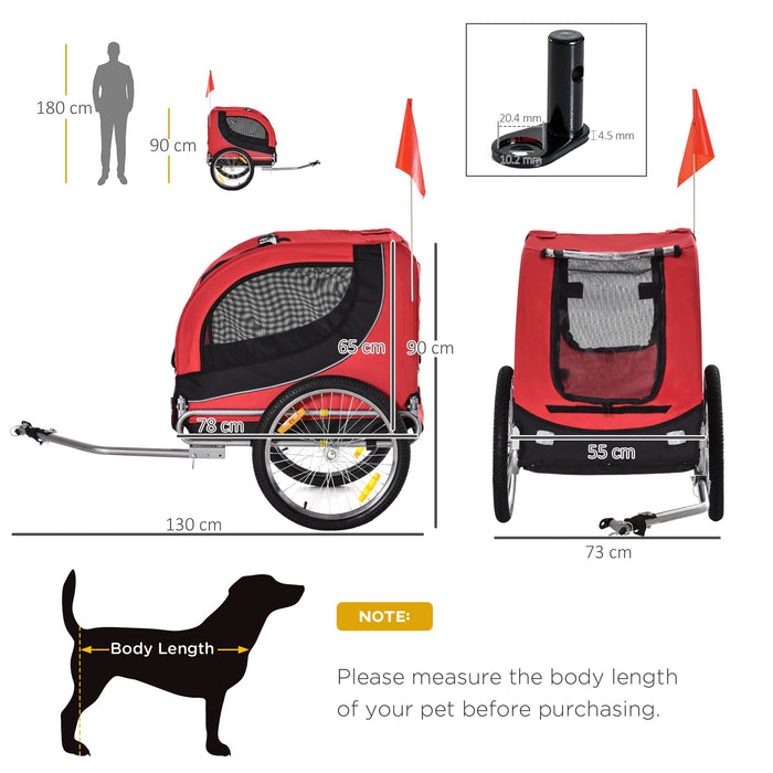 PawHut Pet Trailer Black, Red 730 mm x 1300 mm x 900 mm