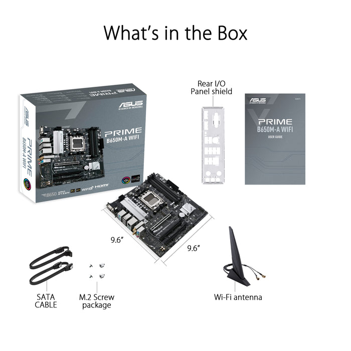 ASUS Prime B650M-A WIFI - Motherboard - micro ATX - Socket AM5 - AMD B650 Chipset - USB 3.2 Gen 1, USB 3.2 Gen 2, USB-C 3.2 Gen 1 - 2.5 Gigabit LAN, Wi-Fi 6, Bluetooth - onboard graphics (CPU required) - HD Audio (8-channel)