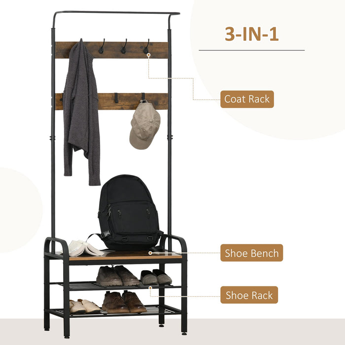 HOMCOM Coat Rack 837-025 MDF, Metal Black 720 mm x 340 mm x 1850 mm