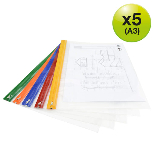 Rapesco Zip Lock Bags 1507 A3 Zip PP (Polypropylene) 42 (W) x 3 (D) x 29.7 (H) cm Assorted Pack of 5