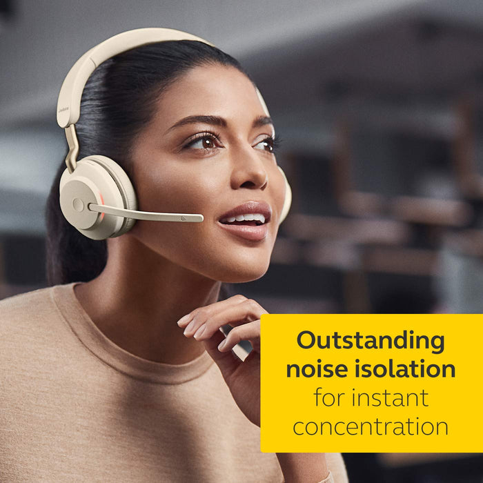 Jabra Evolve2 65 UC Stereo - Headset - on-ear - Bluetooth - wireless - USB-C - noise isolating - beige