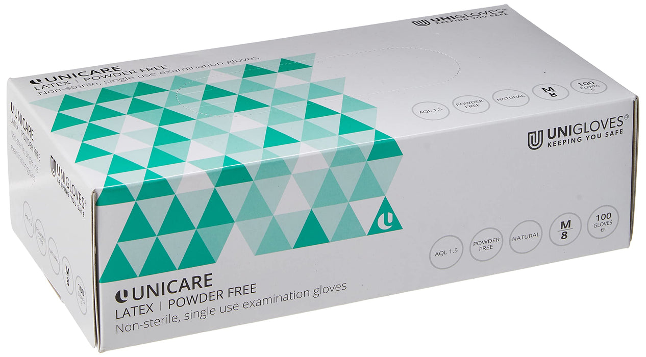 UNICARE Disposable Gloves Latex Non-powdered Medium (M) Natural Pack of 100