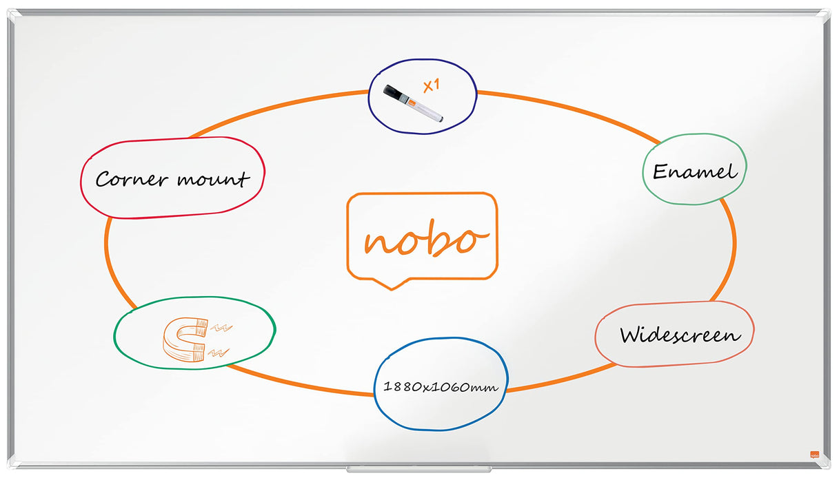 Nobo Premium Plus Widescreen Whiteboard 1915369 Wall Mounted Magnetic Enamel 188 x 106 cm